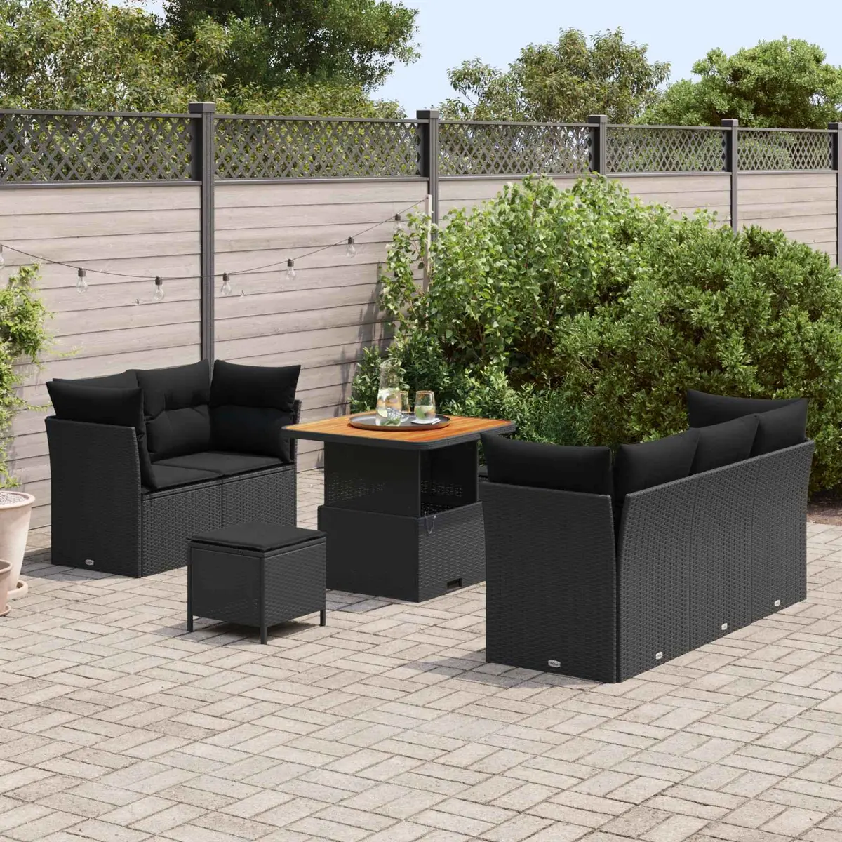Outdoor Garden Sofa Set Modular Black Poly Rattan Steel Frame 8 Pieces