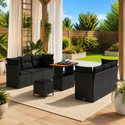 Garden Sofa Set 9 pcs Modular Outdoor Seating with Cushions Black Poly Rattan