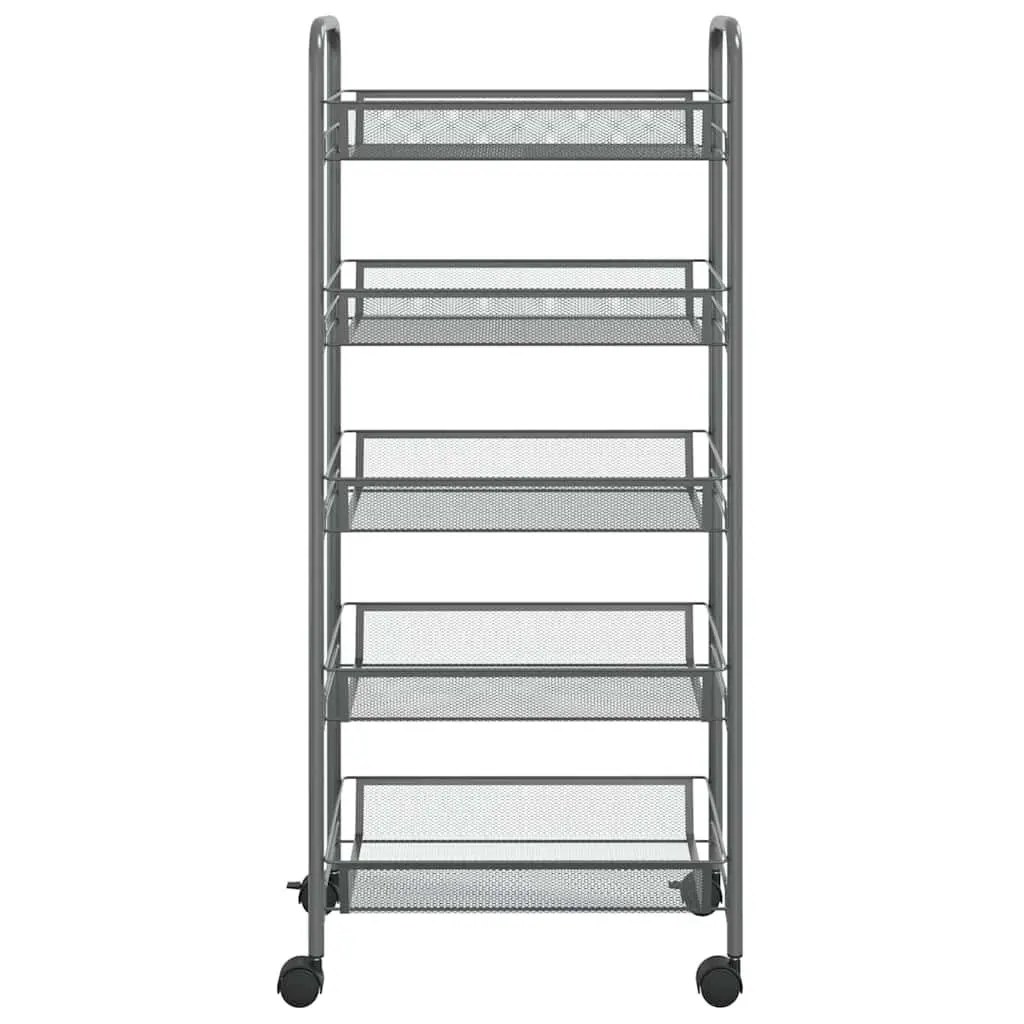 5-Tier Kitchen Trolley Grey Storage Cart Organiser with Wheels Removable Baskets