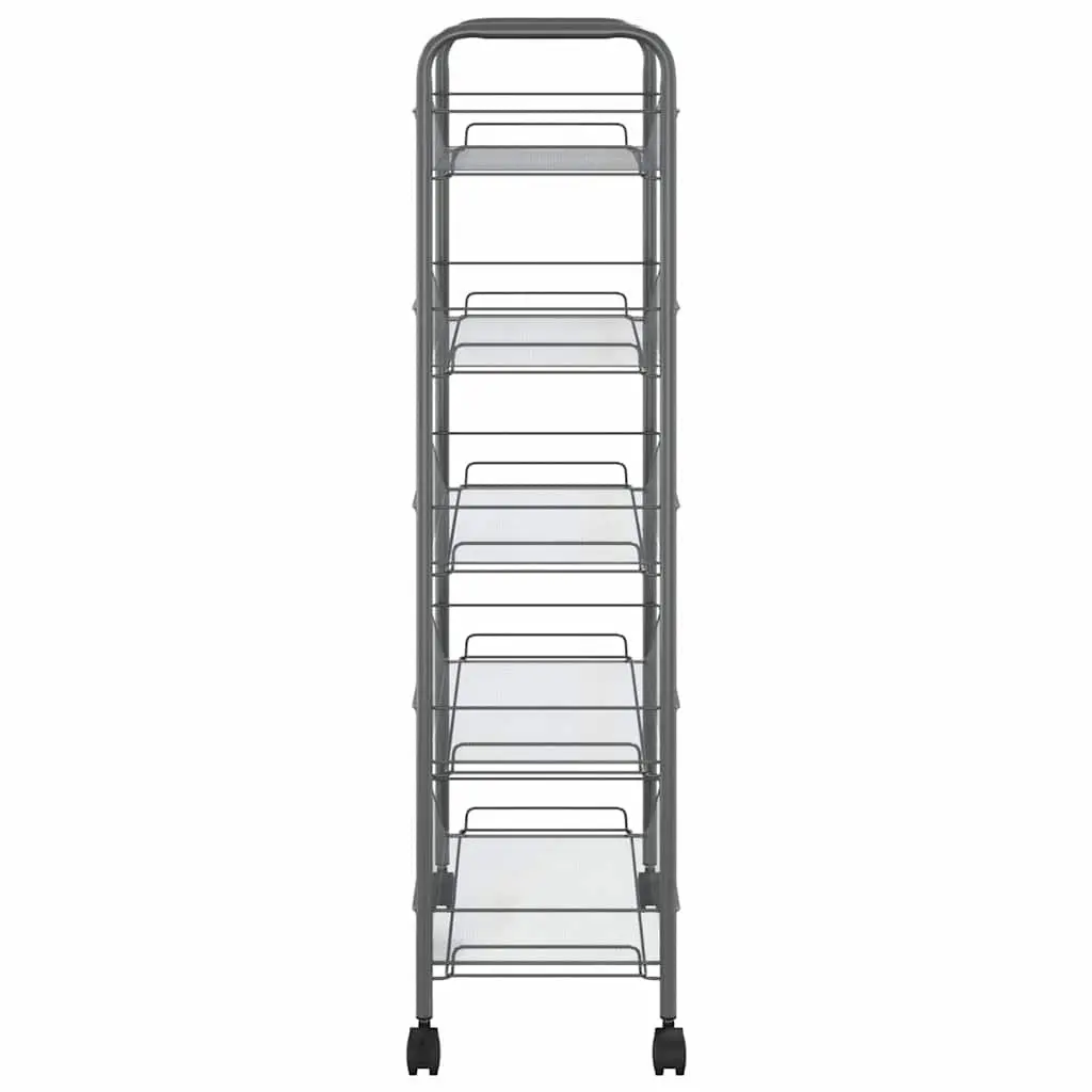 5-Tier Kitchen Trolley Grey Storage Cart Organiser with Wheels Removable Baskets