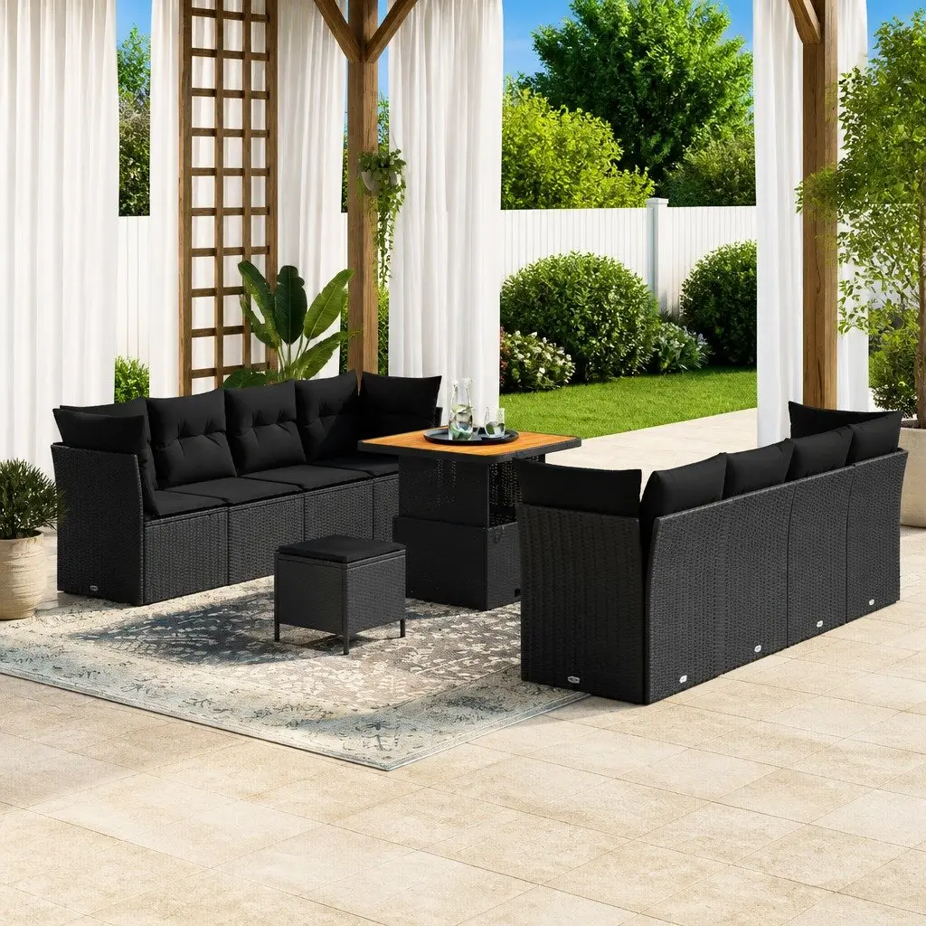 Outdoor Garden Sofa Set Modular Black Poly Rattan 11 Piece