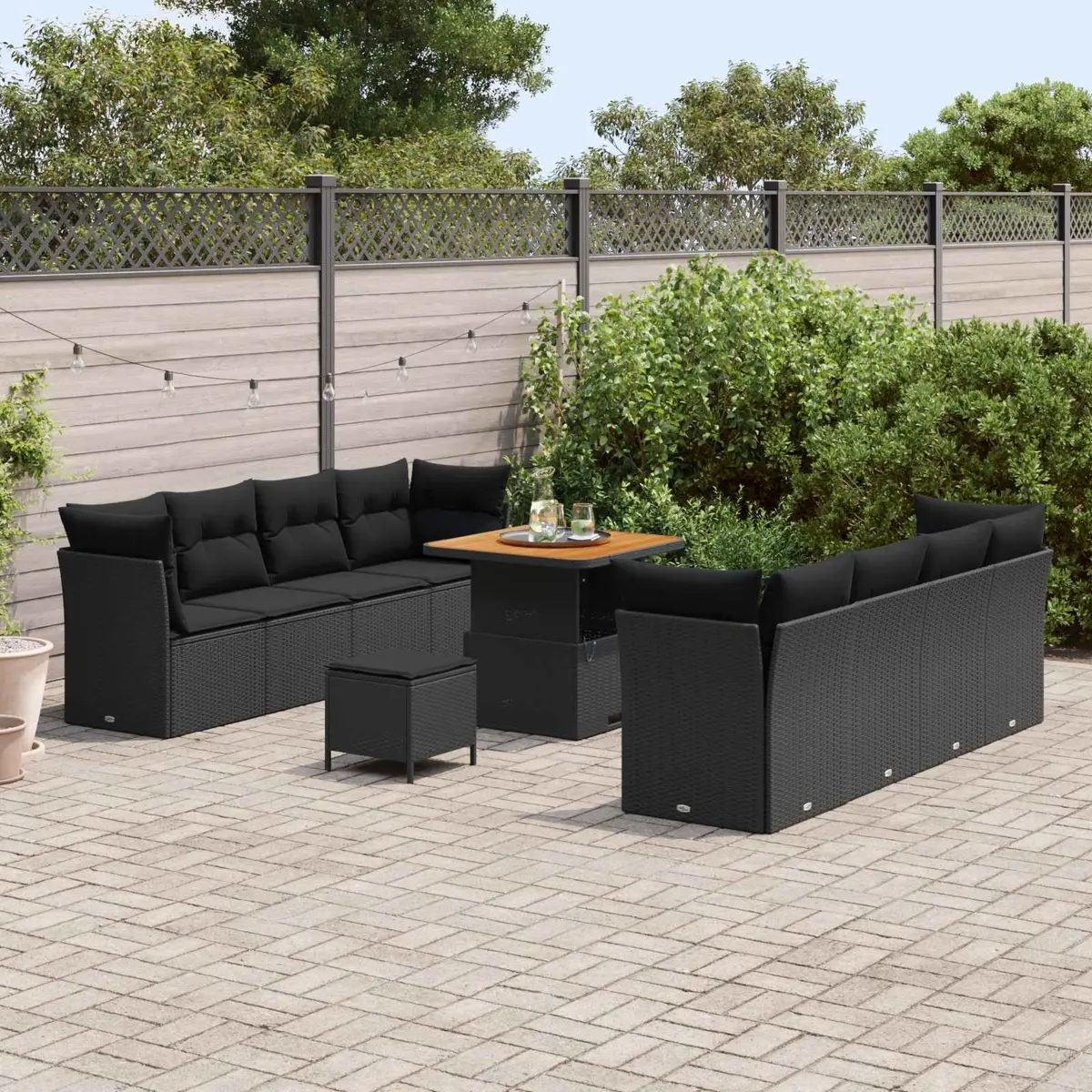 Outdoor Garden Sofa Set Modular Black Poly Rattan 11 Piece