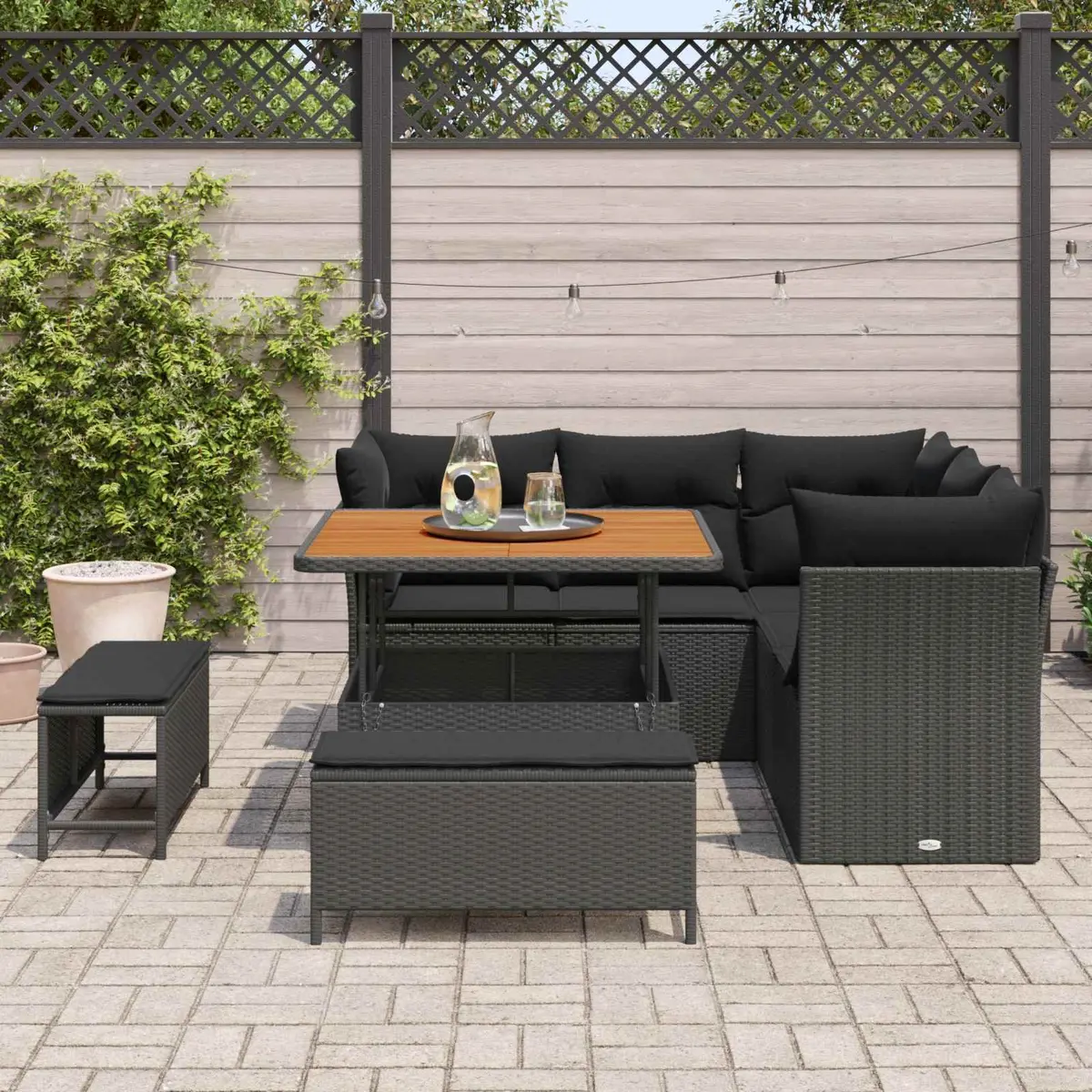Modular Garden Sofa Set 8 Pieces Black Outdoor Seating Poly Rattan Steel