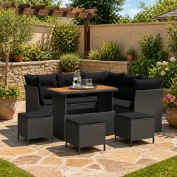 Outdoor Garden Sofa Set 9pc Modular Furniture Black Poly Rattan Steel Frame