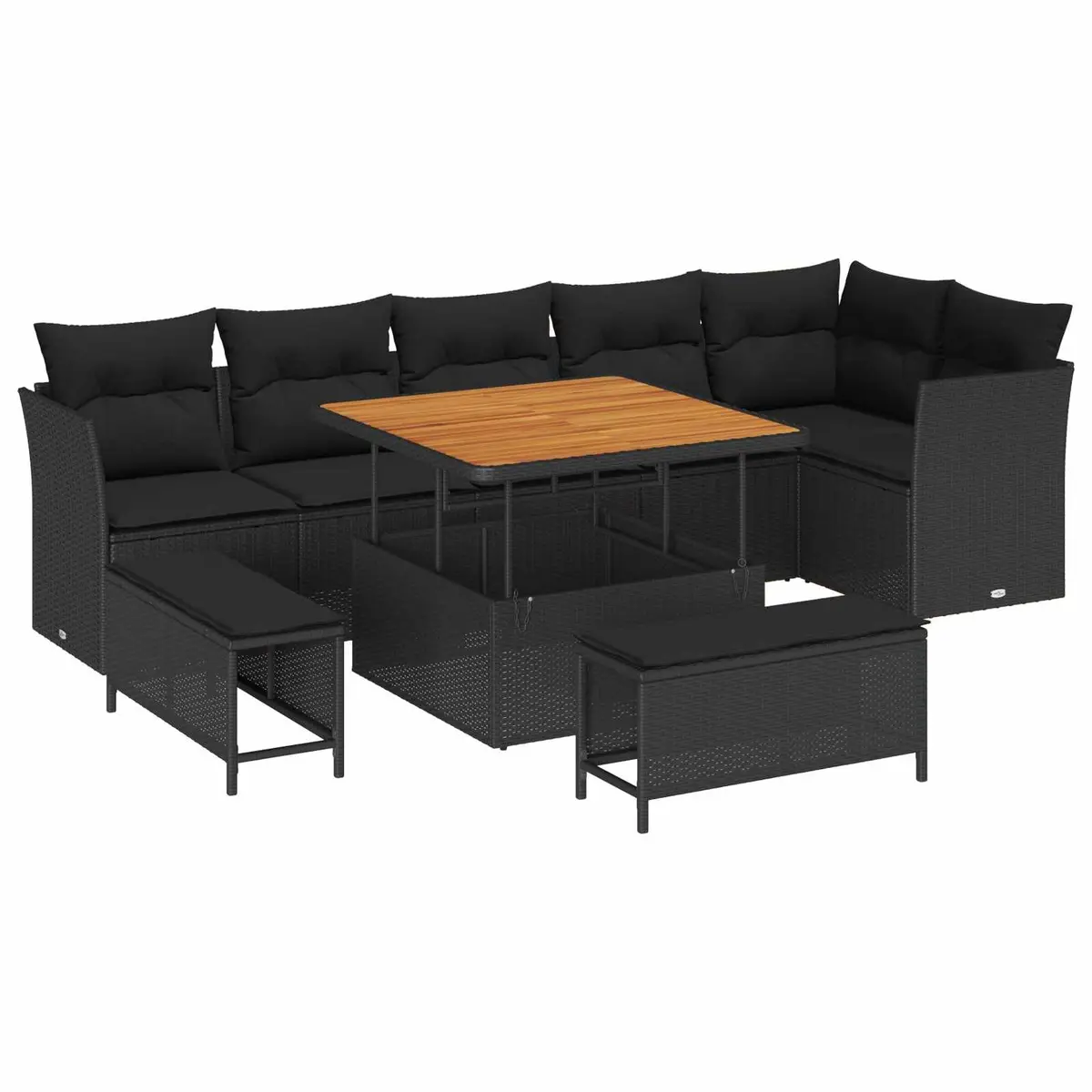 Garden Sofa Set 9 Pieces Outdoor Seating Black Poly Rattan Steel Frame Lounge