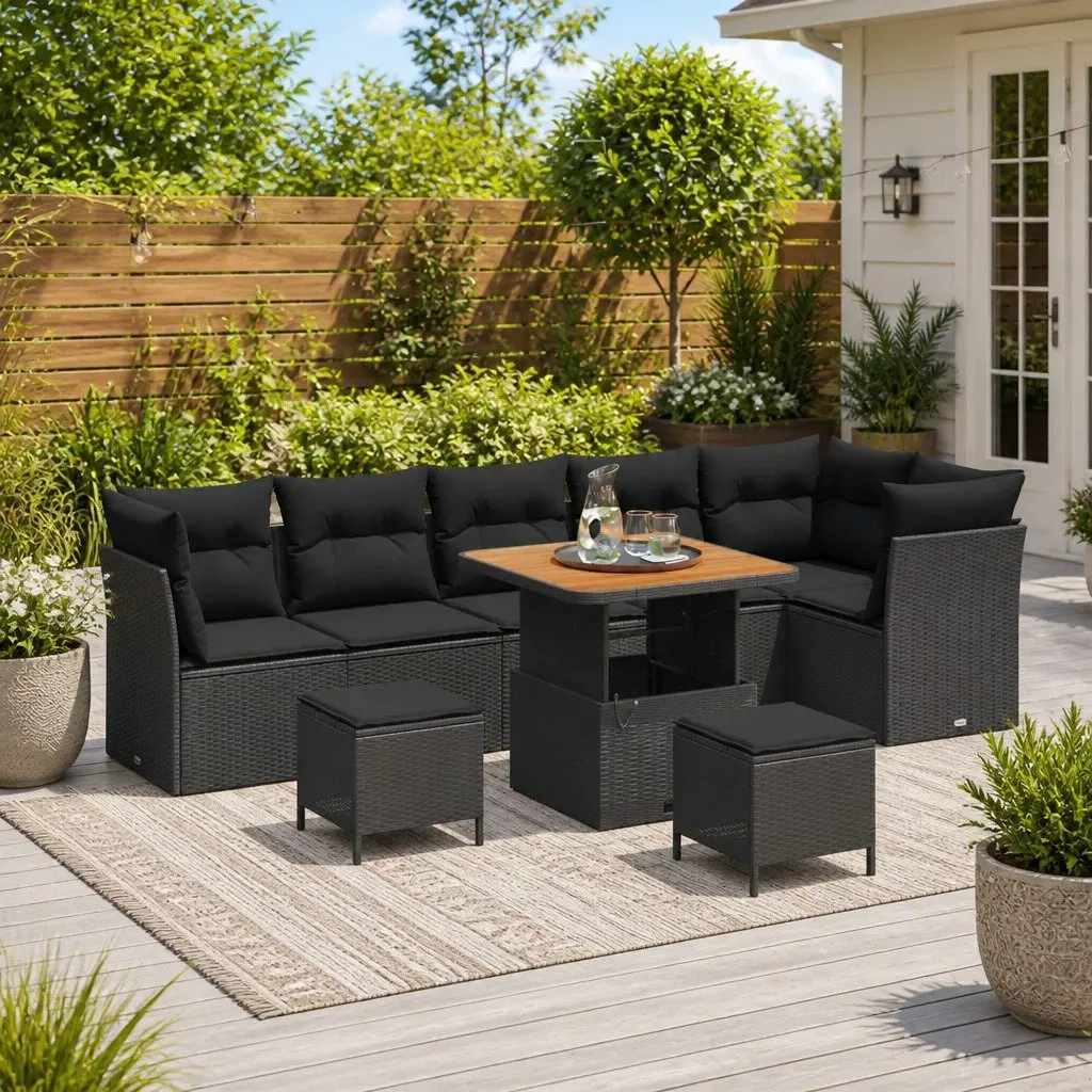 9 Piece Garden Sofa Set Outdoor Patio Lounger Furniture with Armrests and Cushions