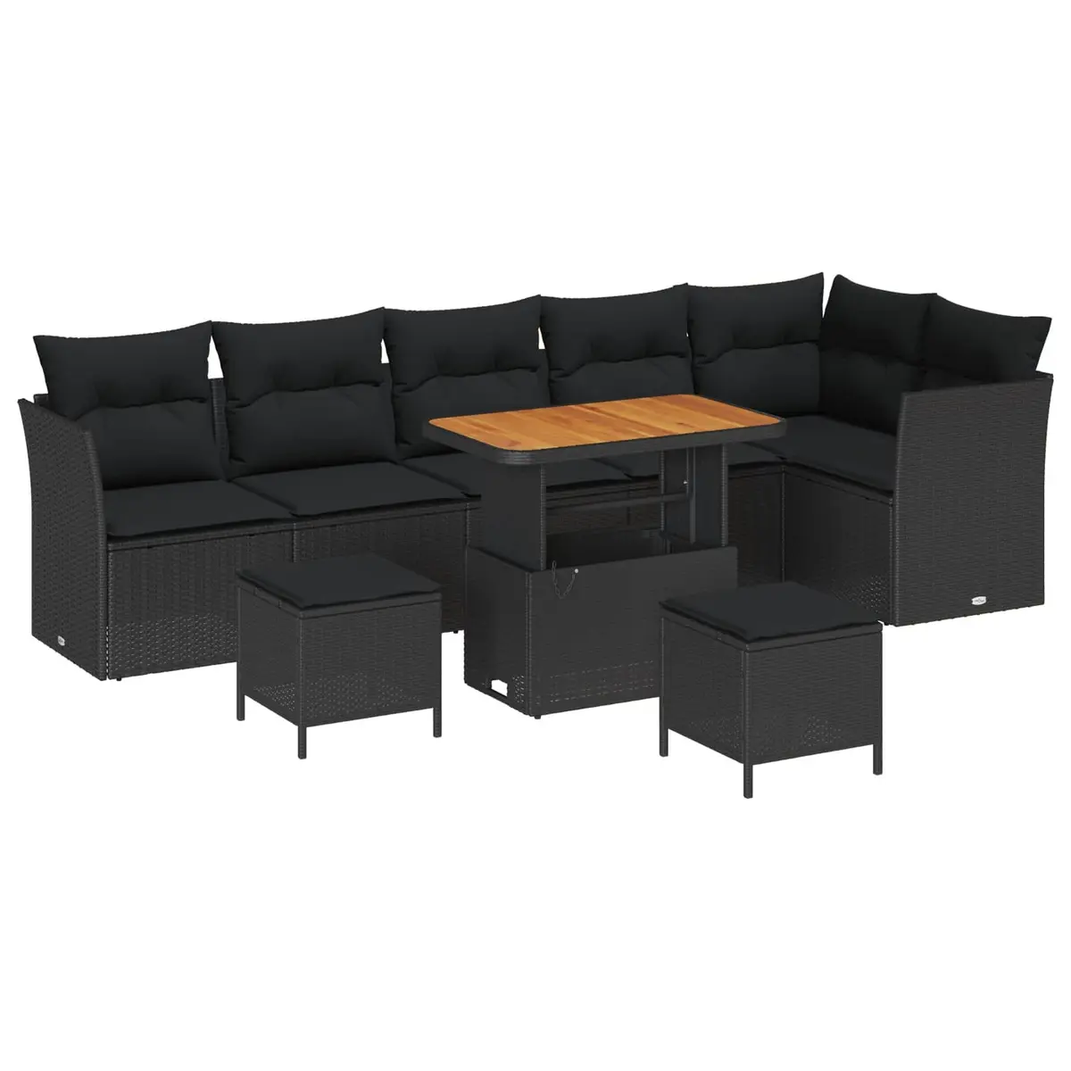 Garden Sofa Set Outdoor Furniture Black Poly Rattan Steel Frame with Cushions