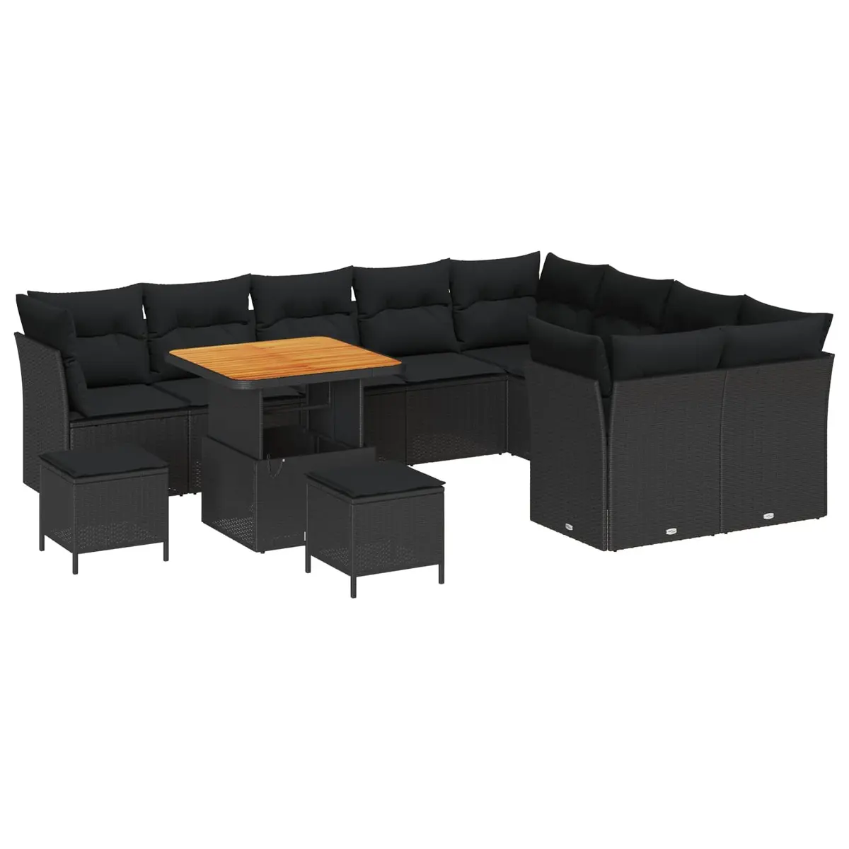 Modular Garden Sofa Set with Storage Cushion Outdoor Seating Black 12 Pieces