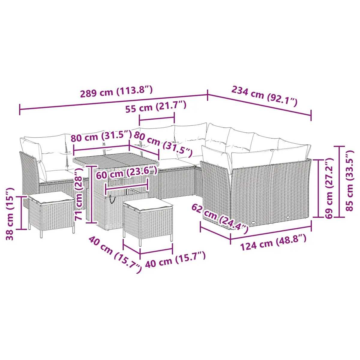 Modular Garden Sofa Set with Storage Cushion Outdoor Seating Black 12 Pieces
