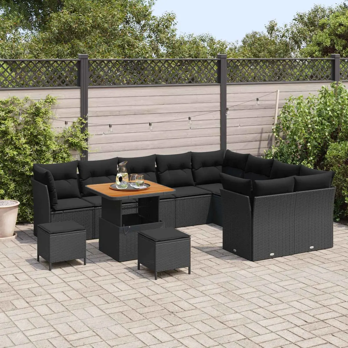 Modular Garden Sofa Set with Storage Cushion Outdoor Seating Black 12 Pieces