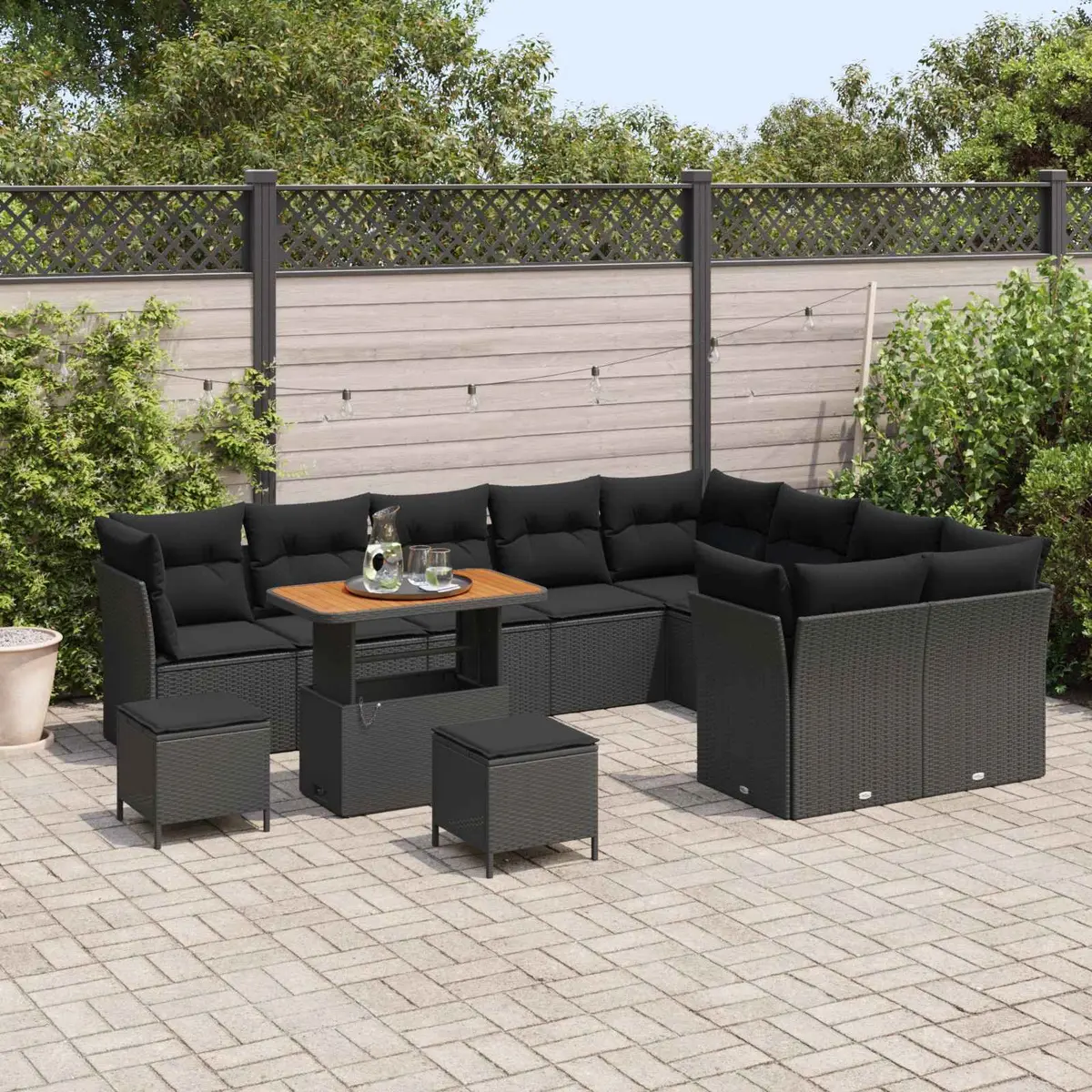 Modular Garden Sofa Set with Storage Cushions Outdoor Seating Black 12 Pieces