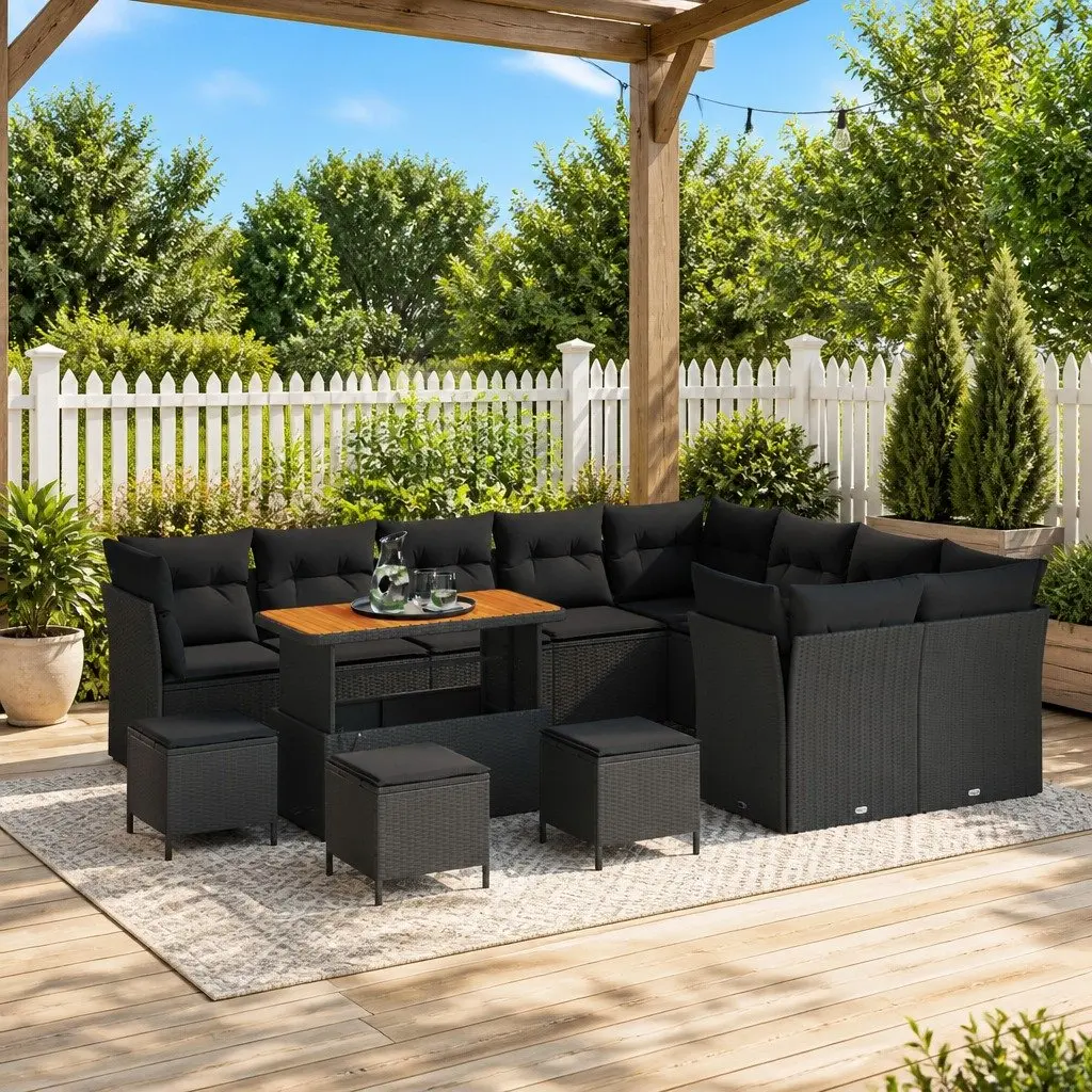 Modular Garden Sofa Set 13 Piece Outdoor Seating with Storage Cushion Black
