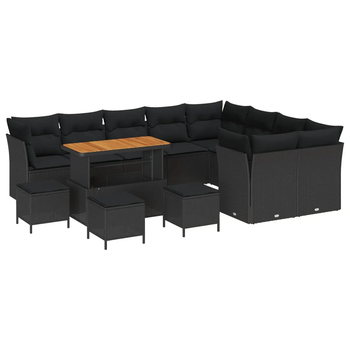 Modular Garden Sofa Set 13 Piece Outdoor Seating with Storage Cushion Black
