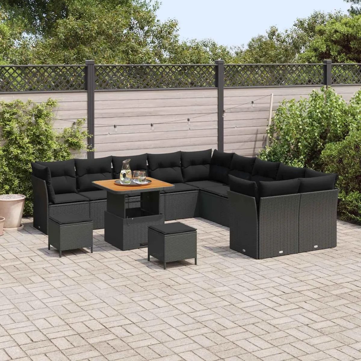 Outdoor Garden Sofa Set 13 Pieces Modular Poly Rattan Lounge Black Seating