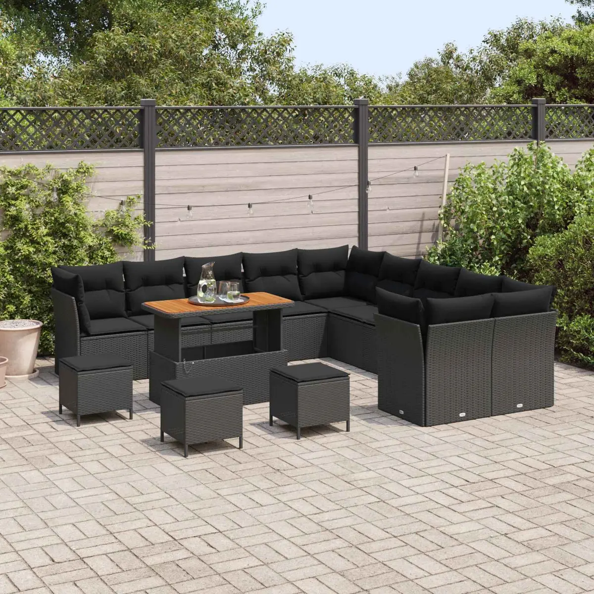 Modular Outdoor Garden Sofa Set 14 Pieces Black Poly Rattan with Cushions