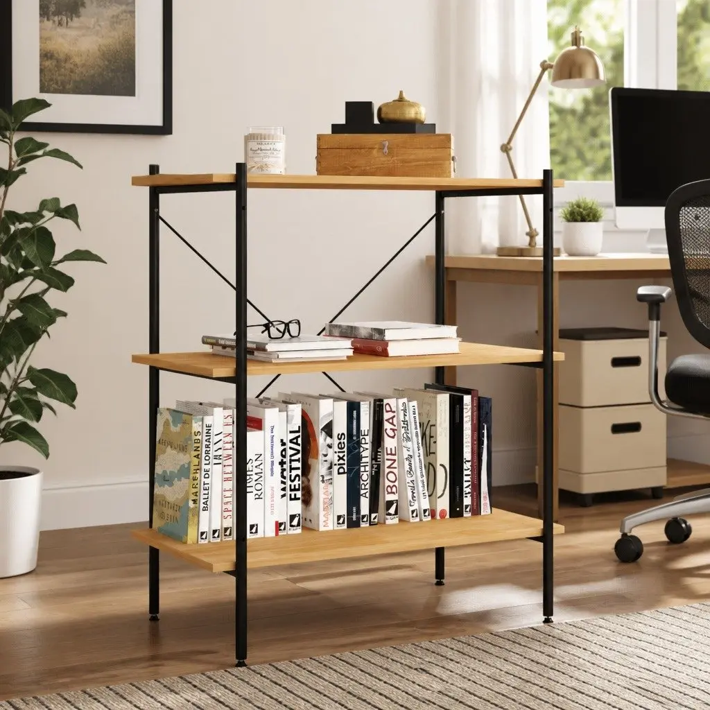 3-Tier Black Oak Shelving Unit