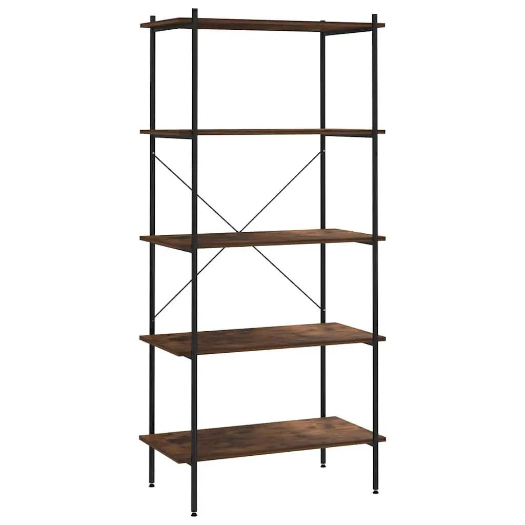 5-Tier Standing Shelving Unit Black Steel Frame Engineered Wood Shelves