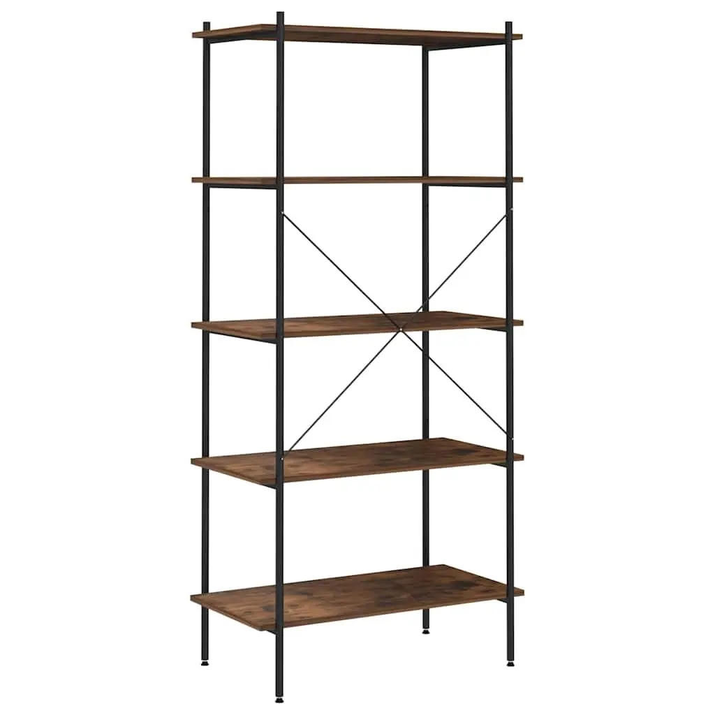 5-Tier Standing Shelving Unit Black Steel Frame Engineered Wood Shelves