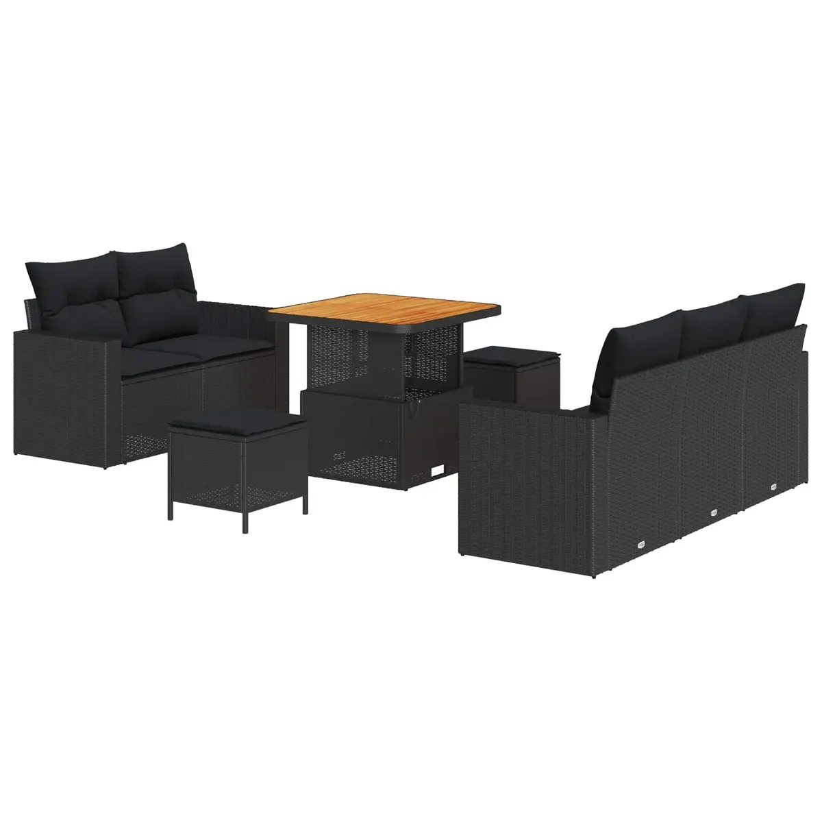 Modular Outdoor Garden Sofa Set 8 Piece Black Poly Rattan Lounge with Storage