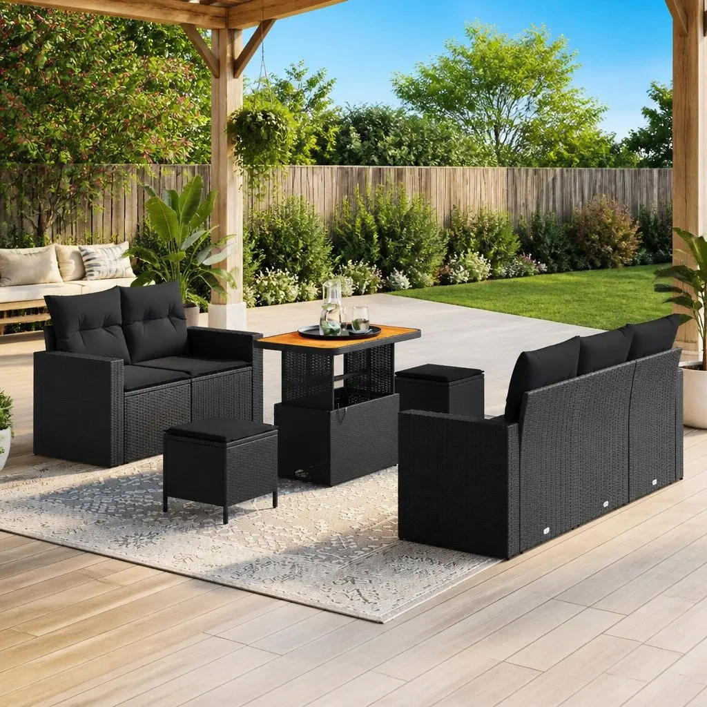 Modular Garden Sofa Set Poly Rattan Outdoor Furniture with Storage 8 Piece Black