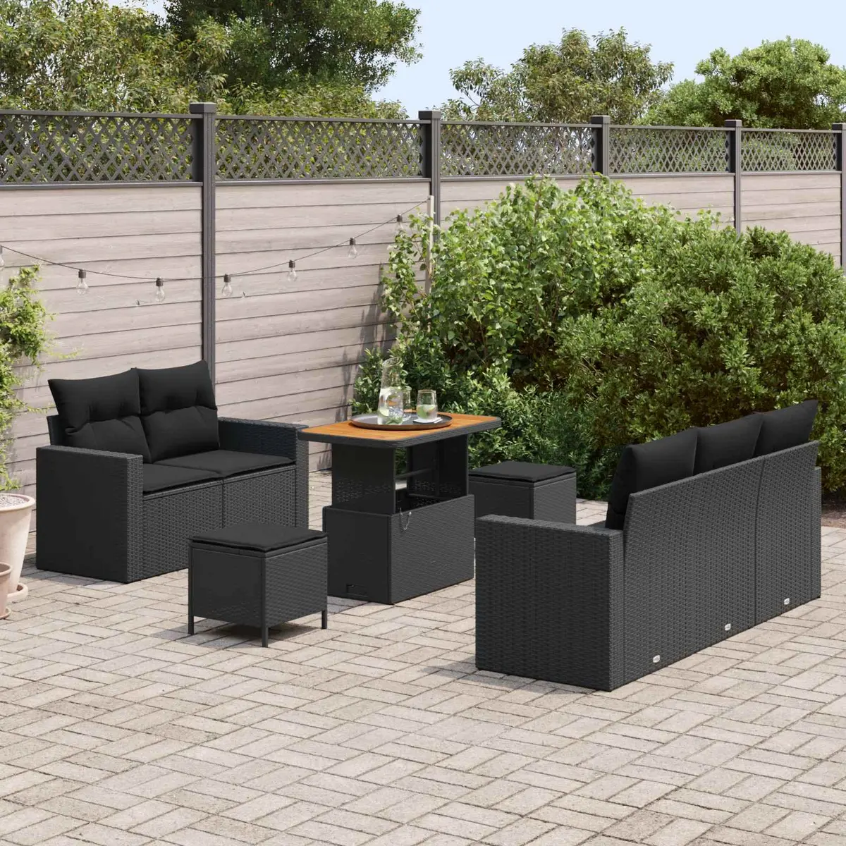 Modular Garden Sofa Set Poly Rattan Outdoor Furniture with Storage 8 Piece Black