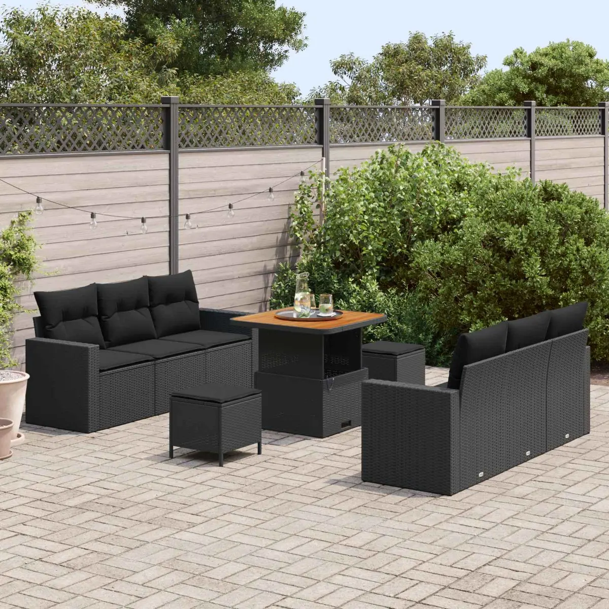 9 Piece Modular Garden Sofa Set Black Poly Rattan with Steel Frame for Outdoor Living Spaces