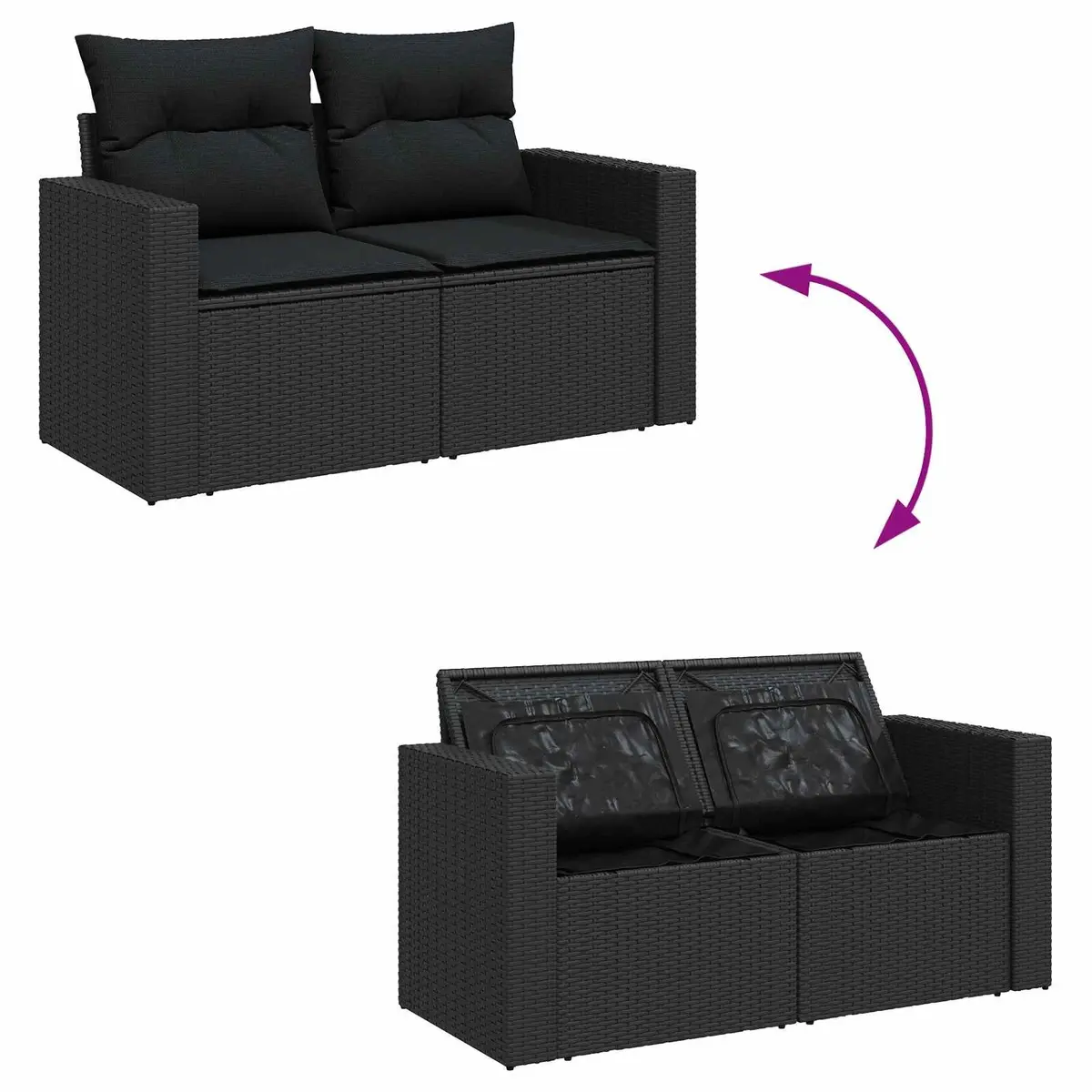 Garden Sofa Set Modular Outdoor Seating Black Poly Rattan Cushions 12 Pcs