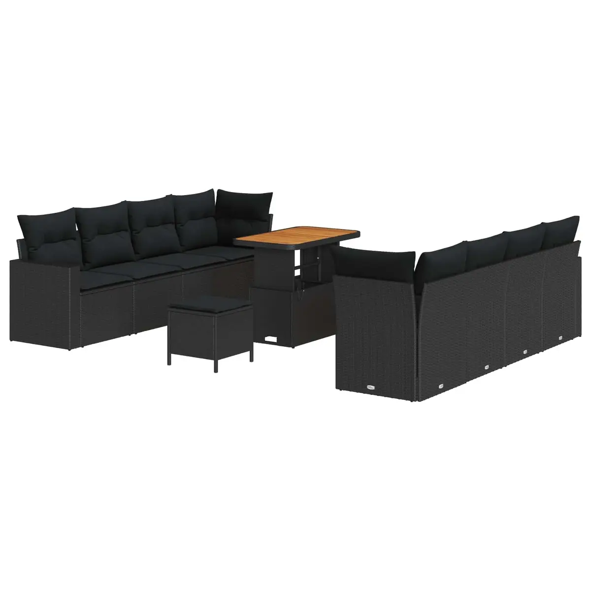Modular Garden Sofa Set Black Poly Rattan Cushion 12 Piece