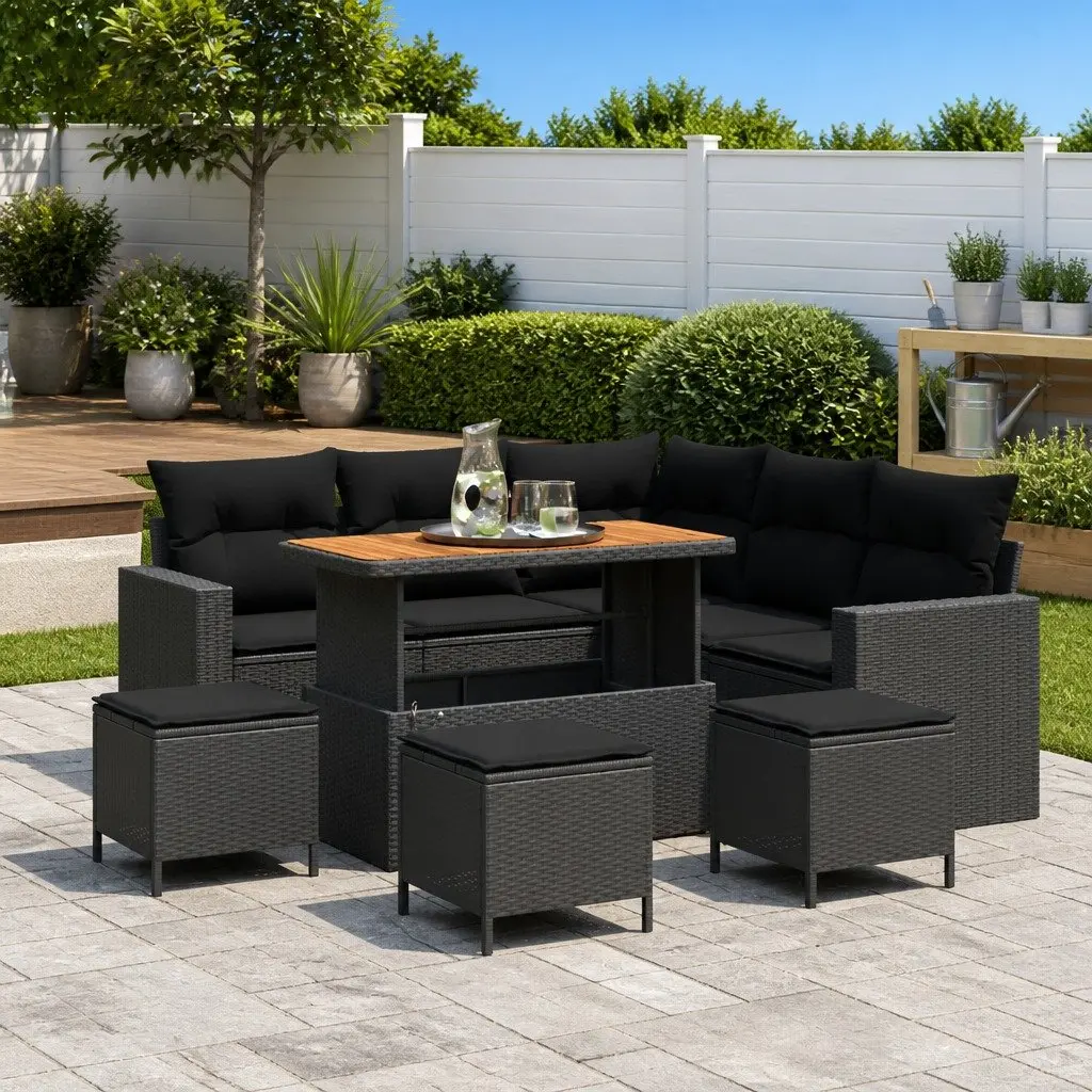 Outdoor Garden Sofa Set Modular Black 10 Piece Poly Rattan Patio Seating