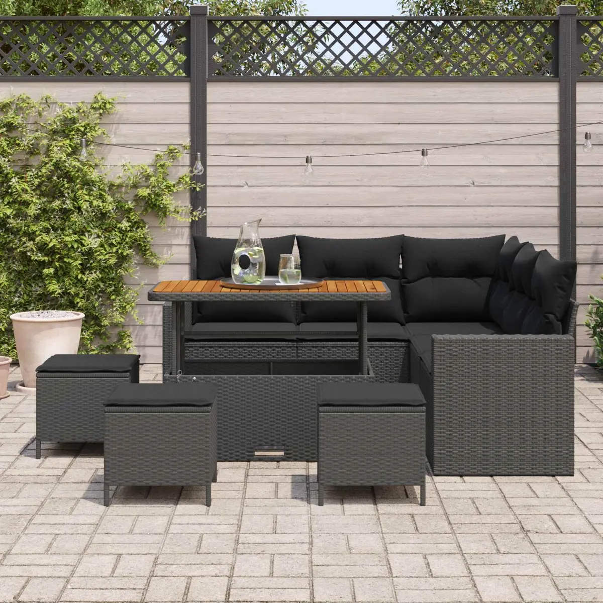 Outdoor Garden Sofa Set Modular Black 10 Piece Poly Rattan Patio Seating