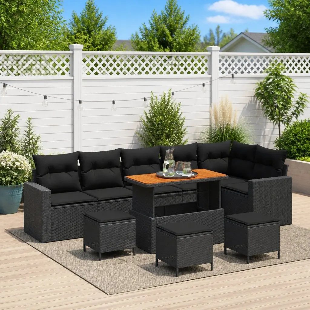 Outdoor Garden Sofa Set Modular Black Poly Rattan 12 Piece