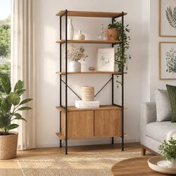 5-Tier Shelving Unit with Cabinet Storage Bookcase Standing Shelf 80x40x163cm