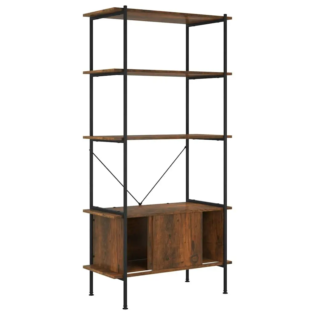 5-Tier Shelving Unit with Cabinet Storage Brown 80W x 40D x 163H cm