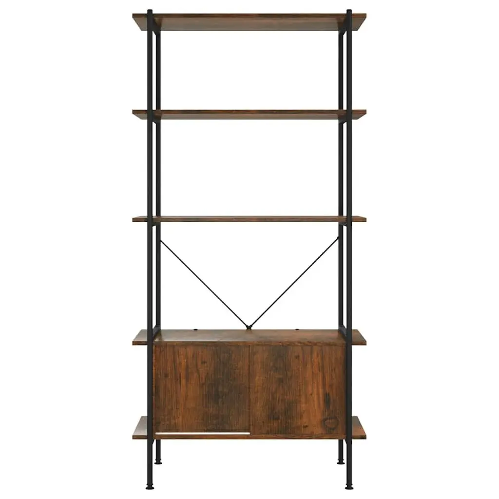 5-Tier Shelving Unit with Cabinet Storage Brown 80W x 40D x 163H cm