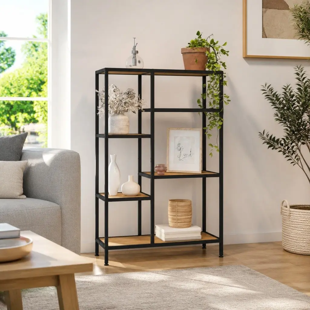 Bookcase Shelving Unit Steel Frame Brown 80x30x120 cm Storage Organiser Shelf