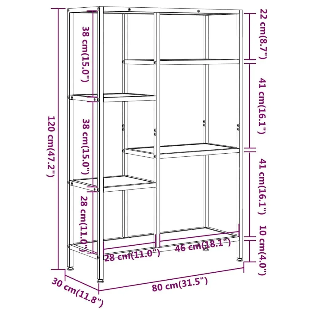 Bookcase Shelving Unit Steel Frame Brown 80x30x120 cm Storage Organiser Shelf