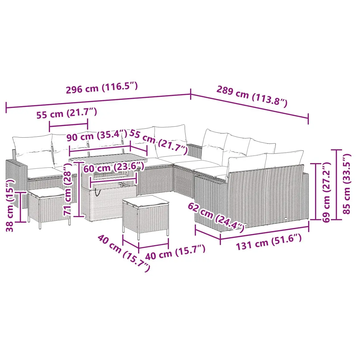 17pc Modular Garden Sofa Set