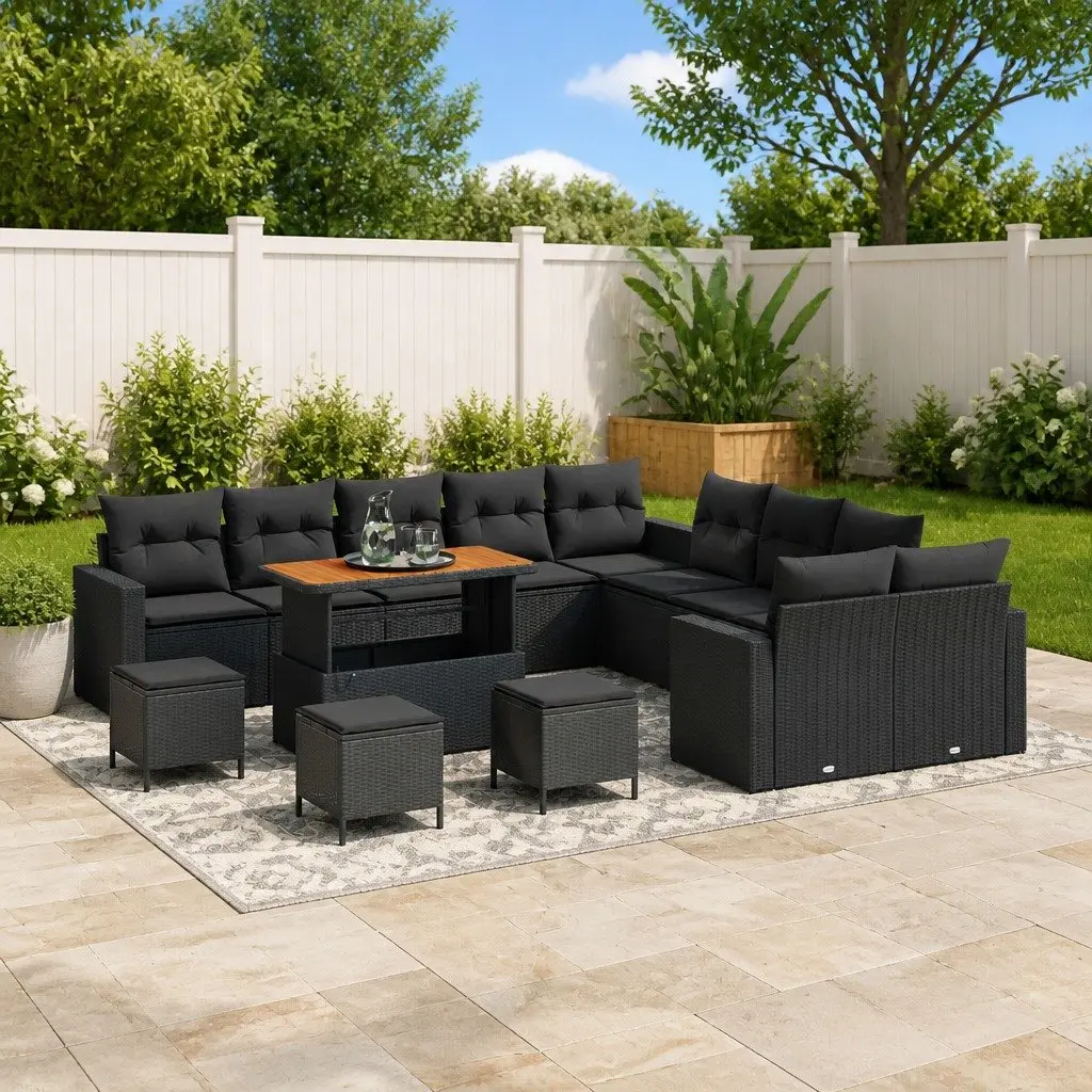 Modular Garden Sofa Set Black Poly Rattan 18 Pieces Outdoor Seating
