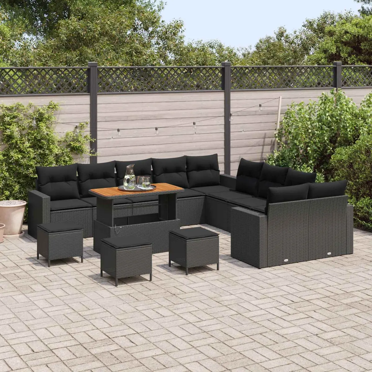 Modular Garden Sofa Set Black Poly Rattan 18 Pieces Outdoor Seating