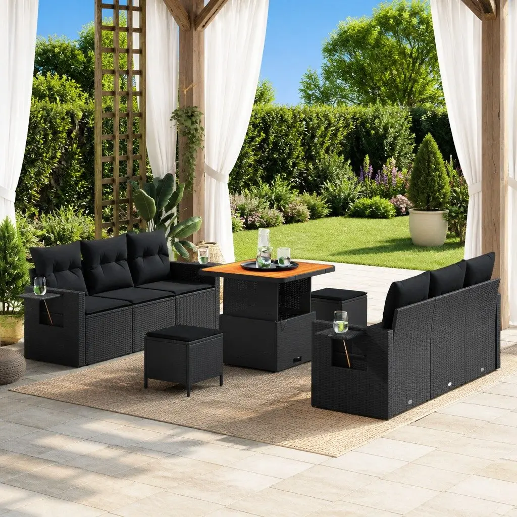 Modular Garden Sofa Set 9 Piece Outdoor Seating with Storage Benches