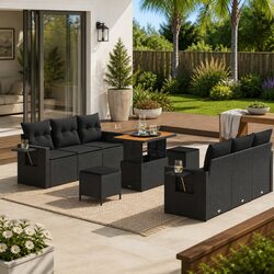 Modular Garden Sofa Set 9 Pieces Black Outdoor Seating Patio Furniture