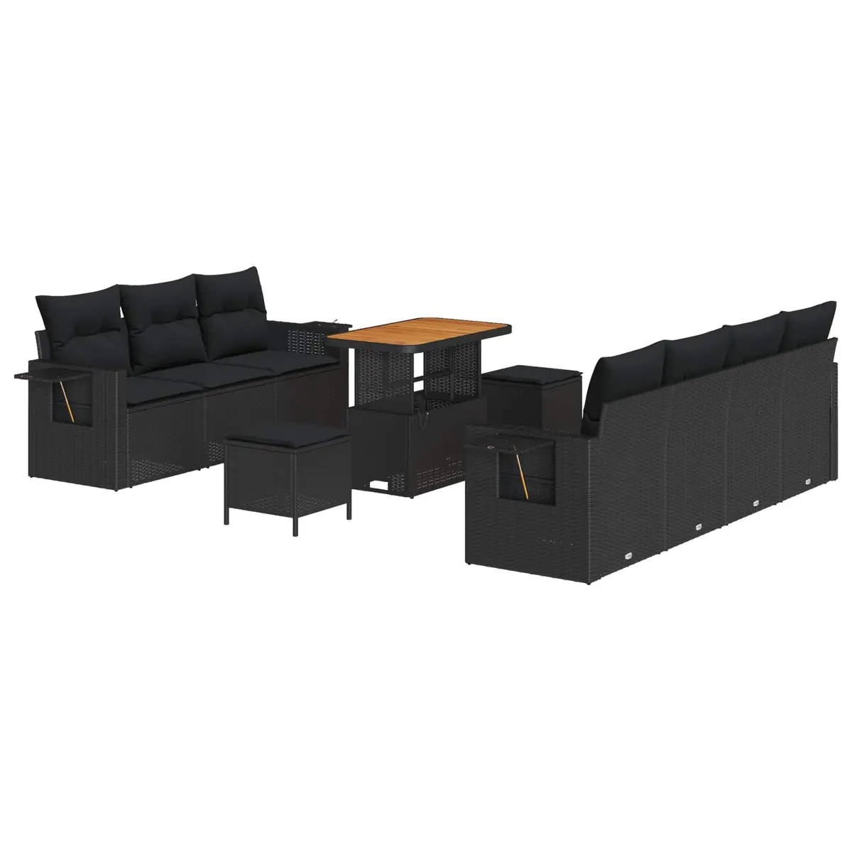 Modular Garden Sofa Set Black Poly Rattan 10 Pieces Outdoor Seating with Storage