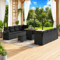 Friendly 11-Piece Black Outdoor Garden Sofa Set