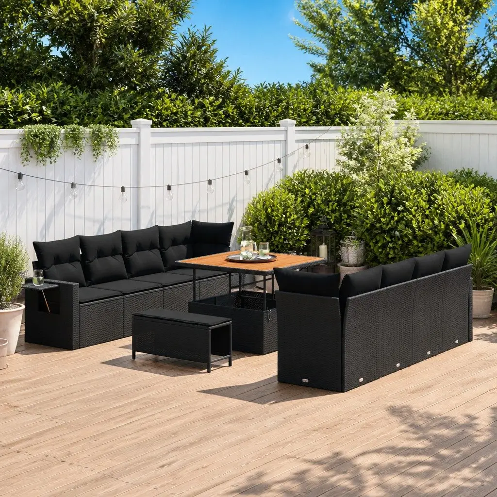 Garden Sofa Set Black Poly Rattan Outdoor Modular Lounge Furniture Patio