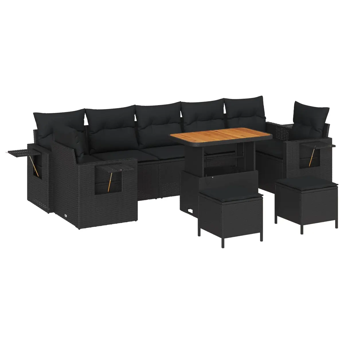 Modular Outdoor Garden Sofa Set Black Poly Rattan Sectional Patio Lounge