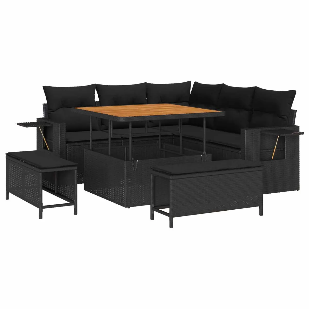 Outdoor Garden Sofa Set 9 Pcs Black Poly Rattan Modular Patio Seating Cushion