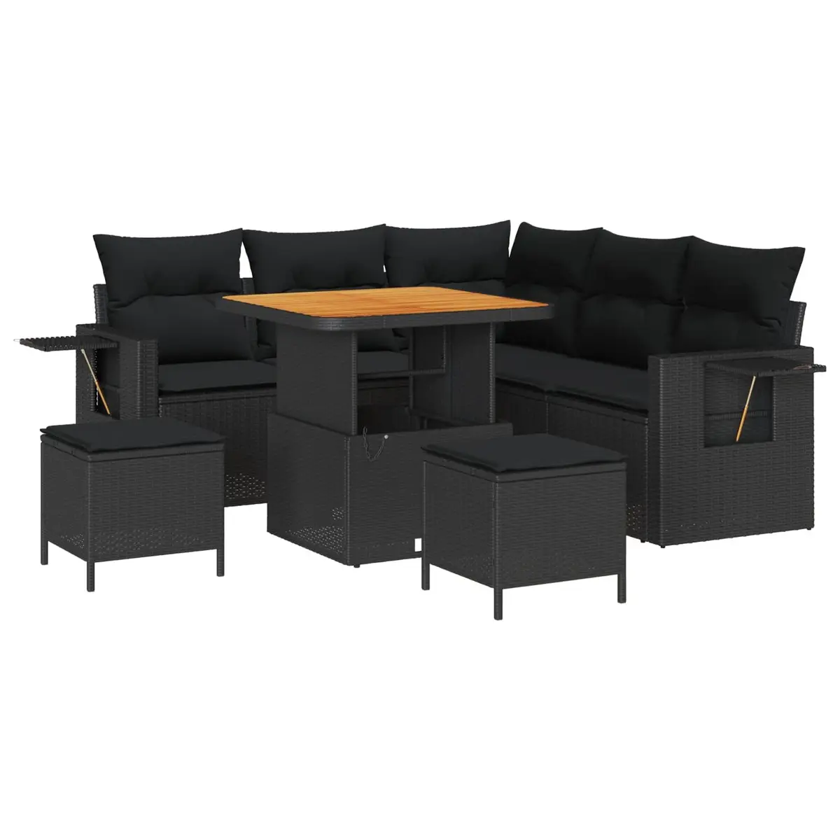 Outdoor Garden Sofa Set 9pcs Black Modular Poly Rattan Patio Seating Lounge