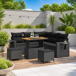 Outdoor Garden Sofa Set 9 Pieces Modular Black Patio Seating with Cushions