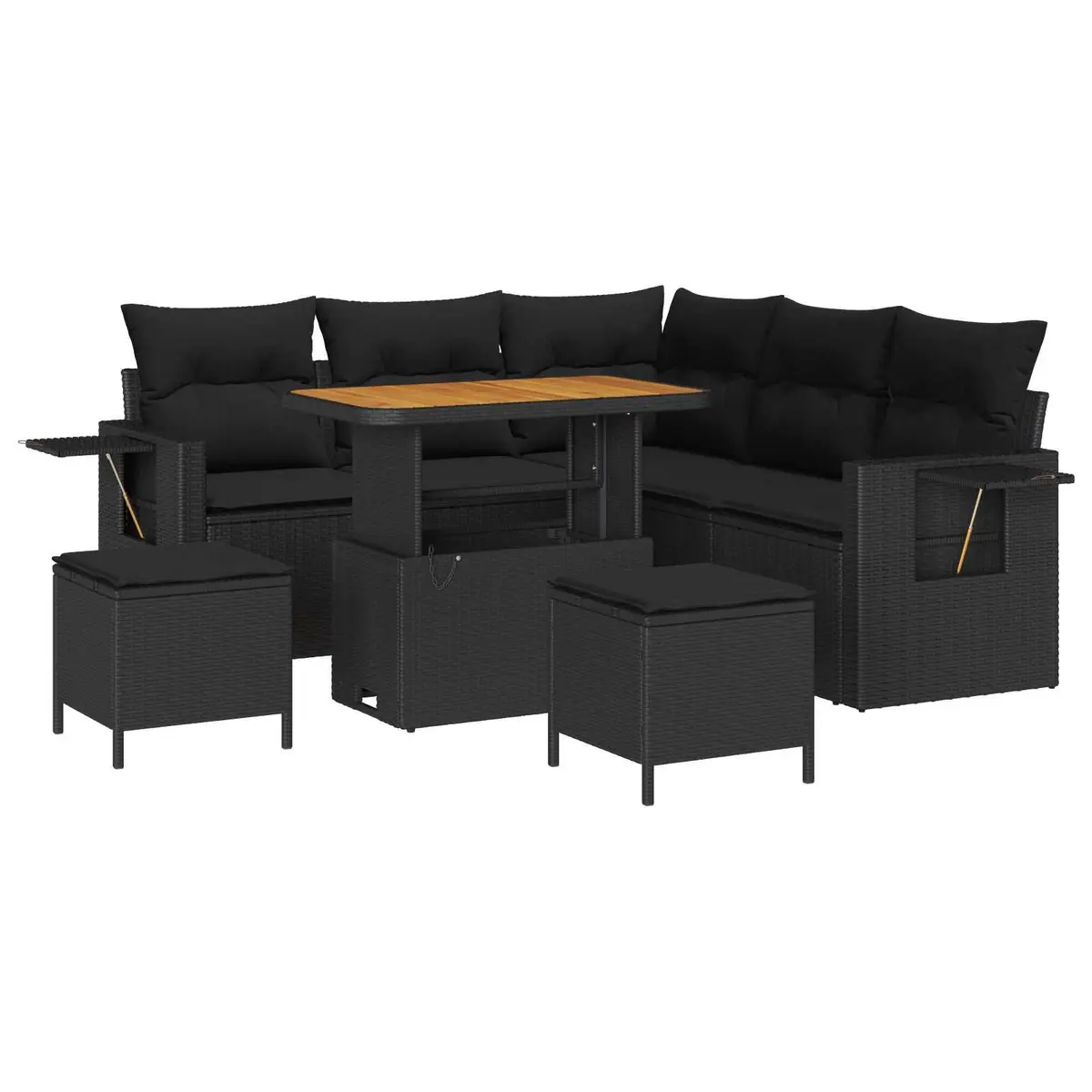 Modular Outdoor Garden Sofa Set Black 9 Pieces with Cushions