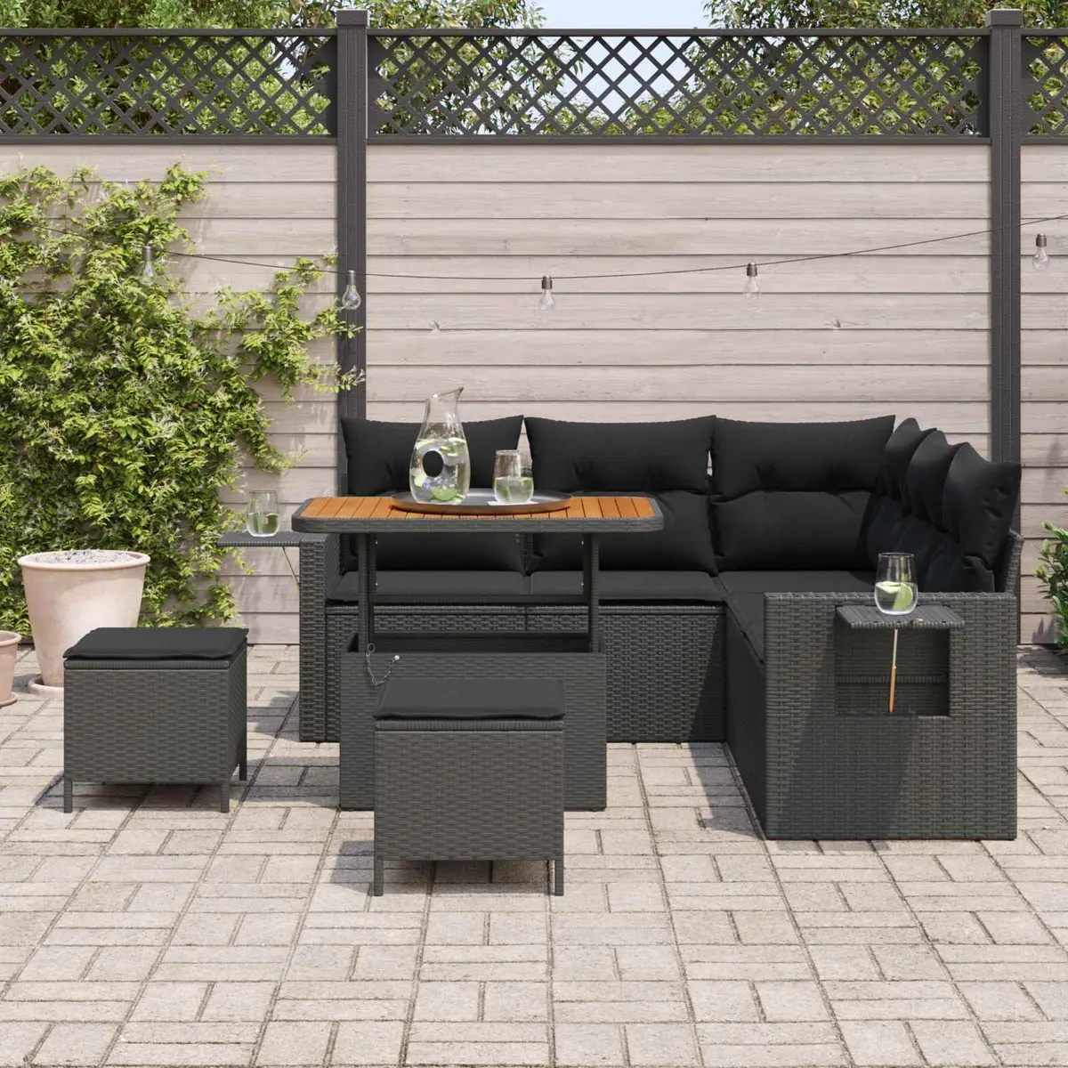 Modular Outdoor Garden Sofa Set Black 9 Pieces with Cushions
